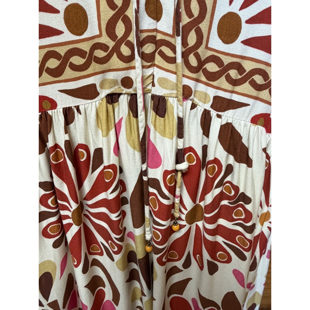 Farm Rio Women Red Pink Floral Viscose Tiered Maxi Dress Size Medium Bohemian - Picture 11 of 14